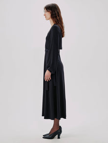 Another Tomorrow Lantern Sleeve Wrap Dress in Black – Viscose Women's Dress