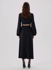 Another Tomorrow Lantern Sleeve Wrap Dress in Black – Viscose Women's Dress
