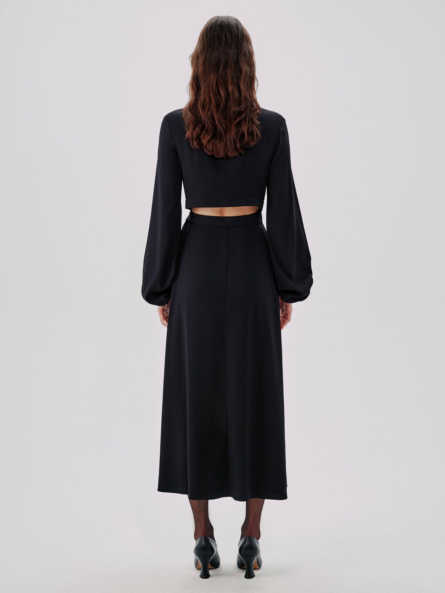 Another Tomorrow Lantern Sleeve Wrap Dress in Black – Viscose Women's Dress