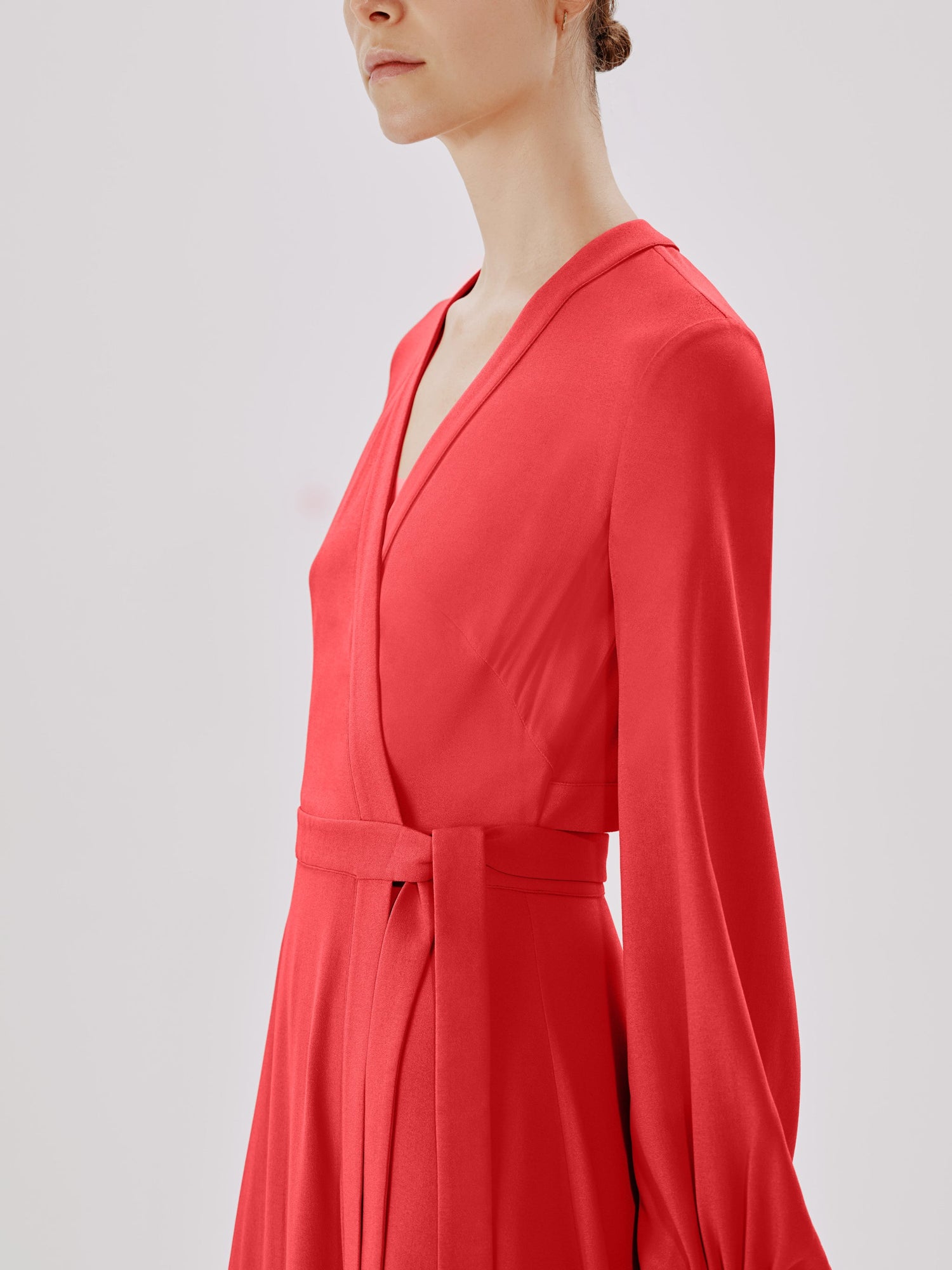 Another Tomorrow Lantern Sleeve Wrap Dress in Geranium – Viscose Women's Dress