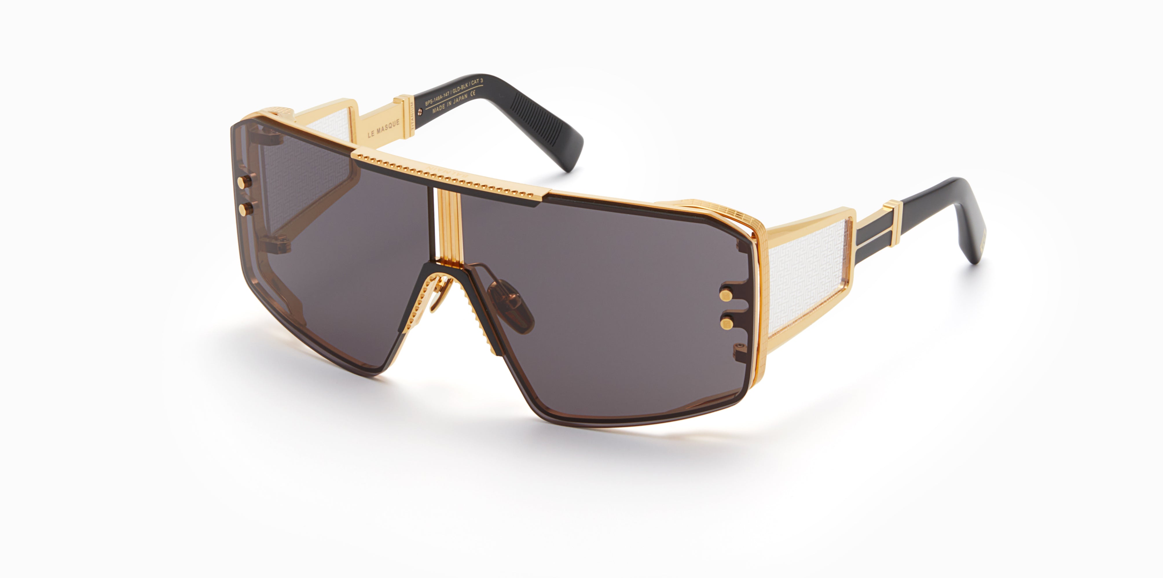 Unisex | Le Masque Sunglass | Gold - Black - Side Lens w /PB Pattern | Dark Grey