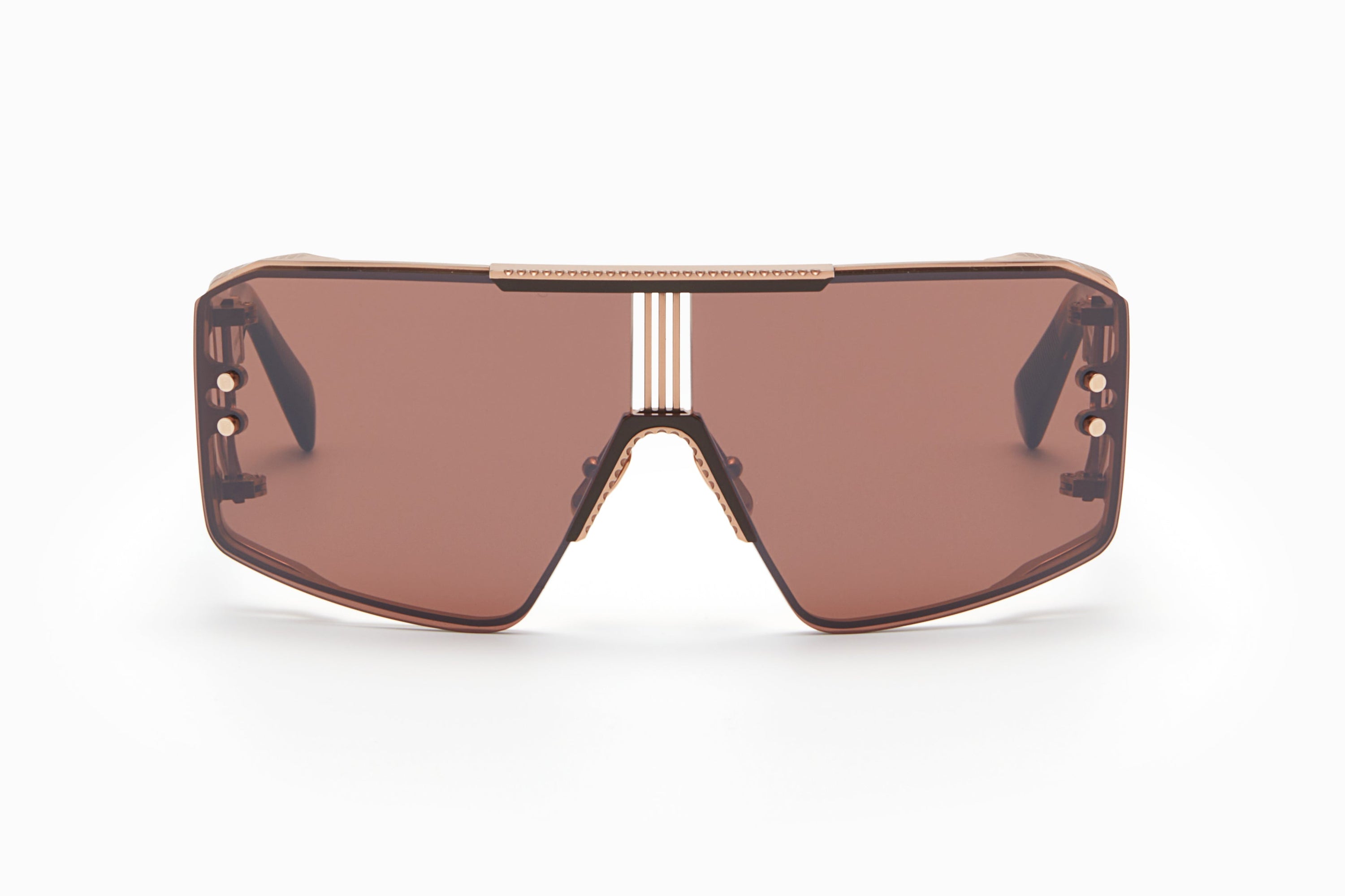 Unisex | Le Masque Sunglass | Rose Gold - Brown Swirl - Side Lens w /PB pattern | Dark Brown w/ Black Mirror