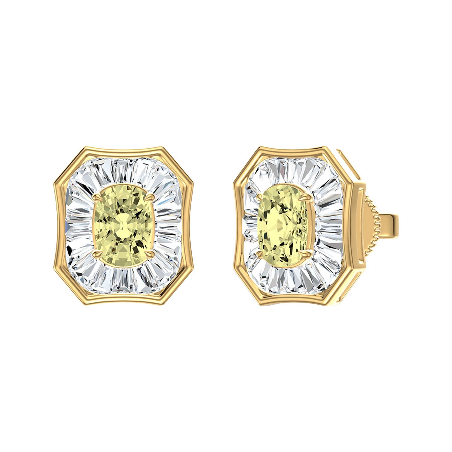 3.23 CT Yellow Cushion/Baguette Lab-Grown Diamond | Studs Earrings | 14K Yellow Gold | G Color | VS Clarity