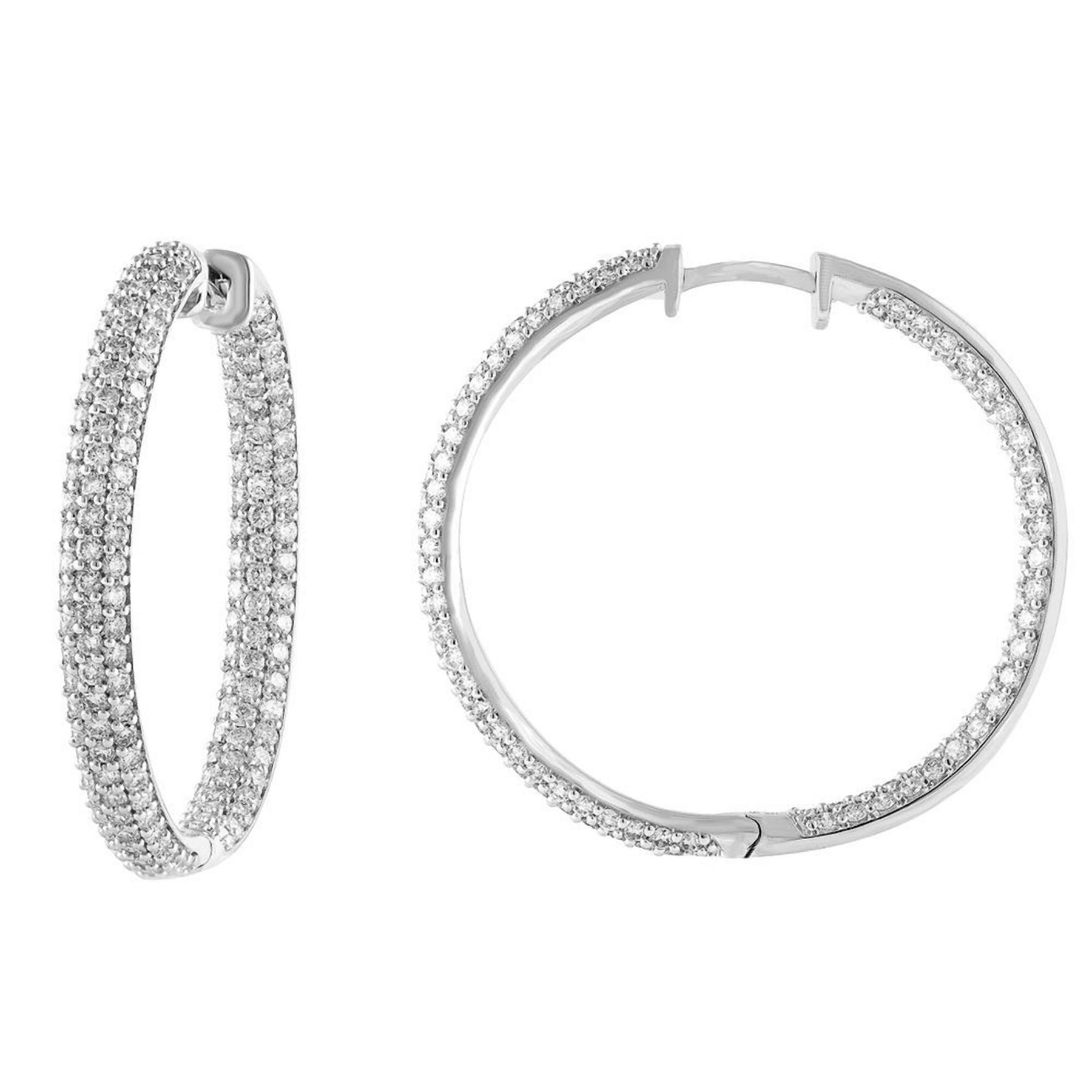 2.97 CT Round Lab-Grown Diamond | Hoop Earrings | 14K White Gold | I-JBL Color | I1 Clarity