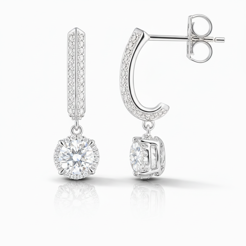 1.40 CT Round Lab-Grown Diamond | Drop Earrings | 14K White Gold | F Color | VS Clarity
