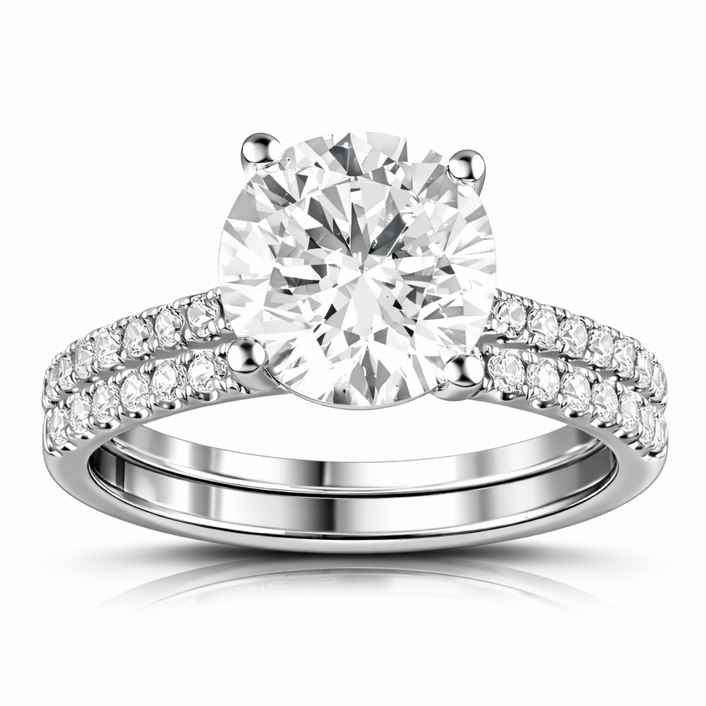 3.50 CT Round Lab-Grown Diamond | Bridal Ring Set | 14K White Gold | G Color | VS Clarity