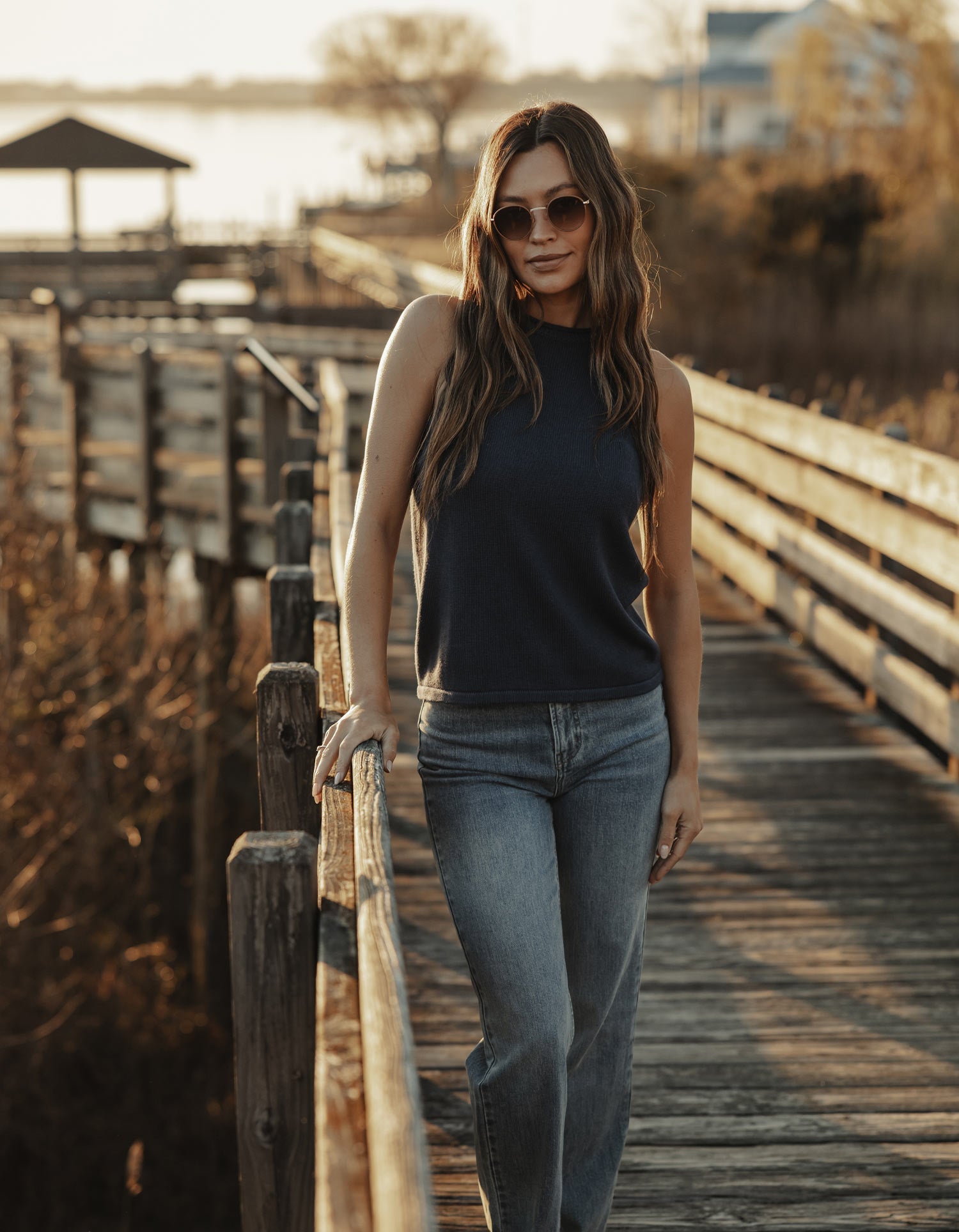 Women | Wanderlust Hi-Neck Tank | Navy