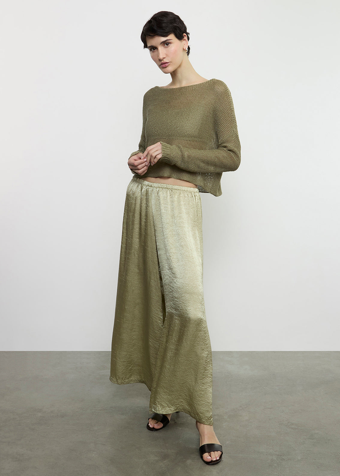 Linen Open Knit Bateau Sweater | Sage