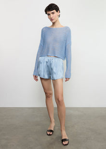 Linen Open Knit Bateau Sweater | Sky