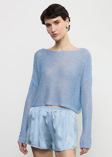 Linen Open Knit Bateau Sweater | Sky
