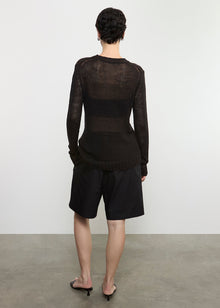 Linen Open Knit L/S Crew | Black