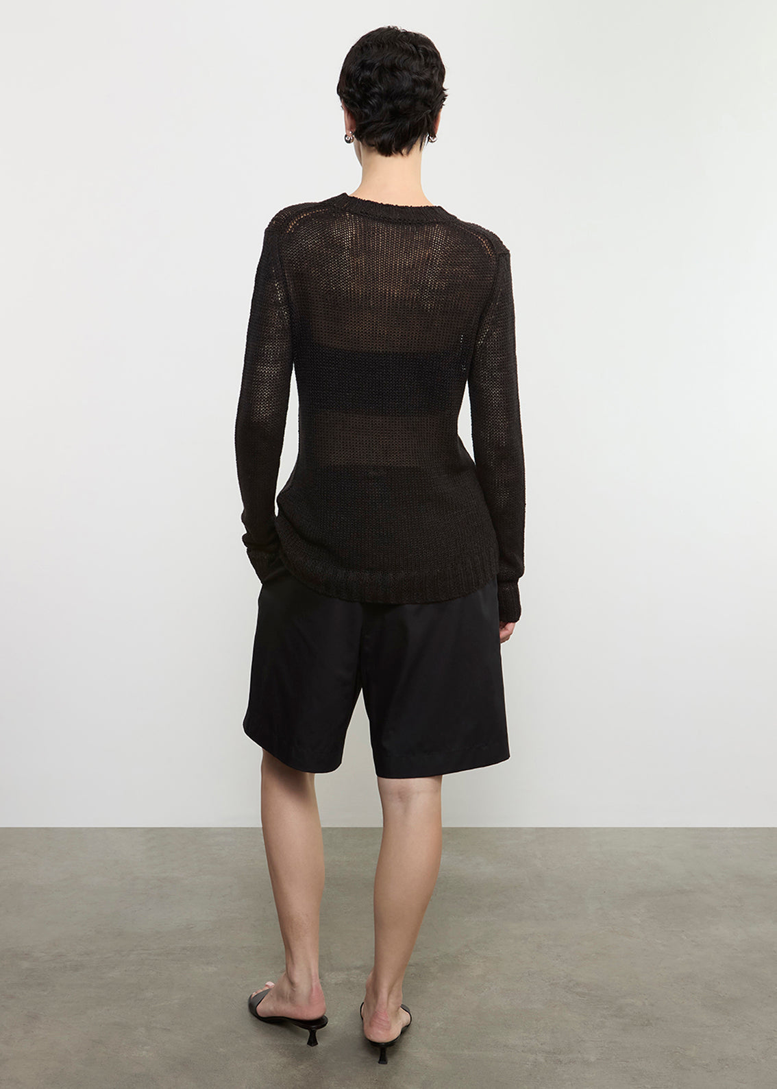 Linen Open Knit L/S Crew | Black