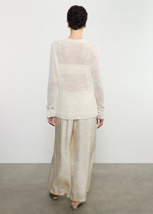 Linen Open Knit L/S Crew | White