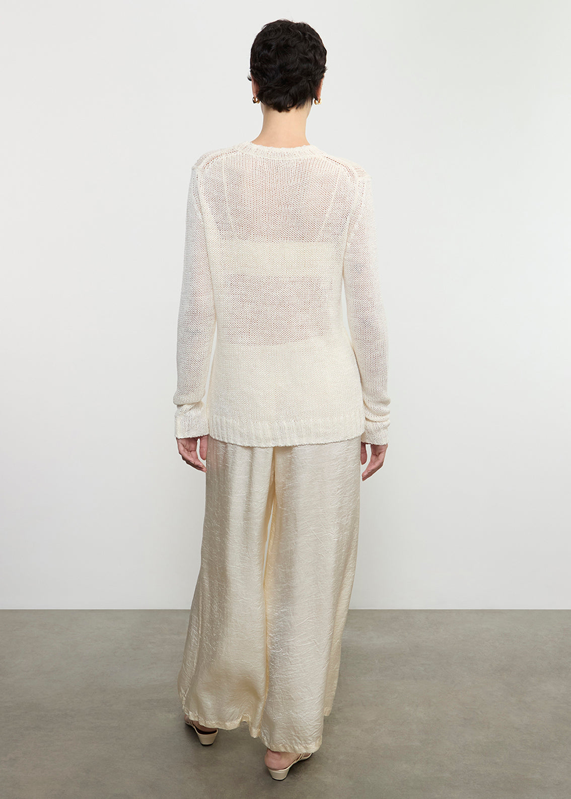 Linen Open Knit L/S Crew | White