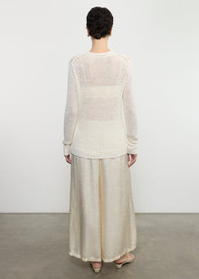 Linen Open Knit L/S Crew | White