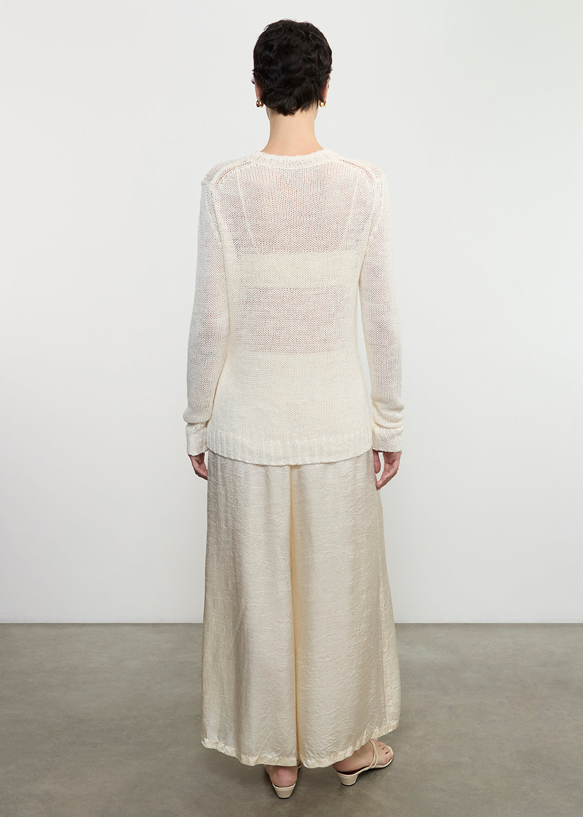 Linen Open Knit L/S Crew | White