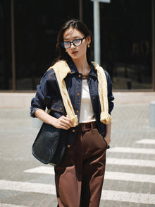 Cropped Denim Jacket | Navy