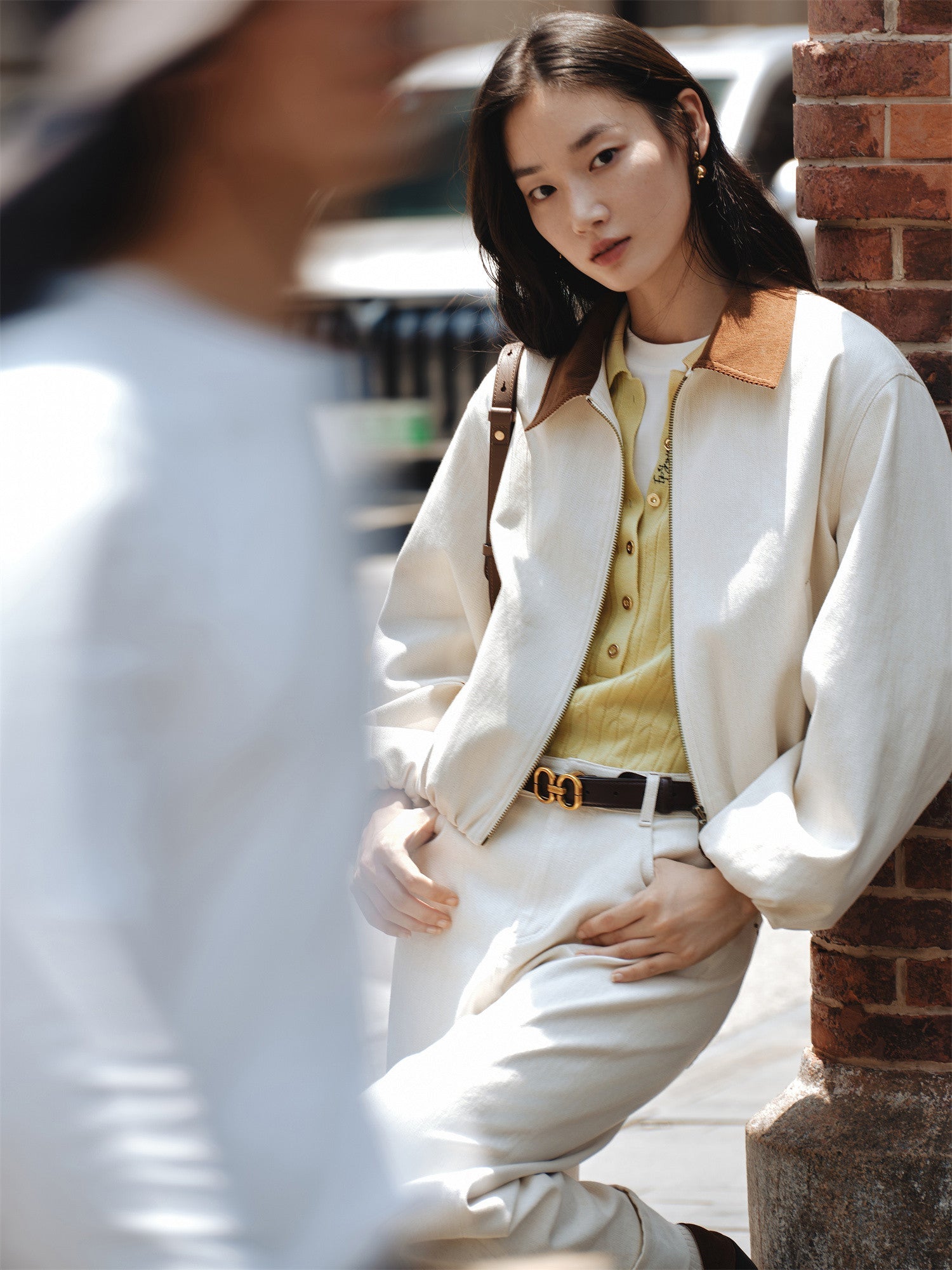 Stretch Cotton Denim Short Jacket | White