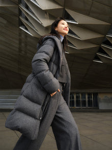 Wool-Blend Long Down Coat | Grey