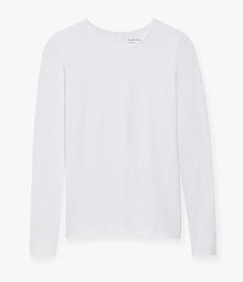 Another Tomorrow Long Sleeve Fitted Tee in White – Cotton Women's Top