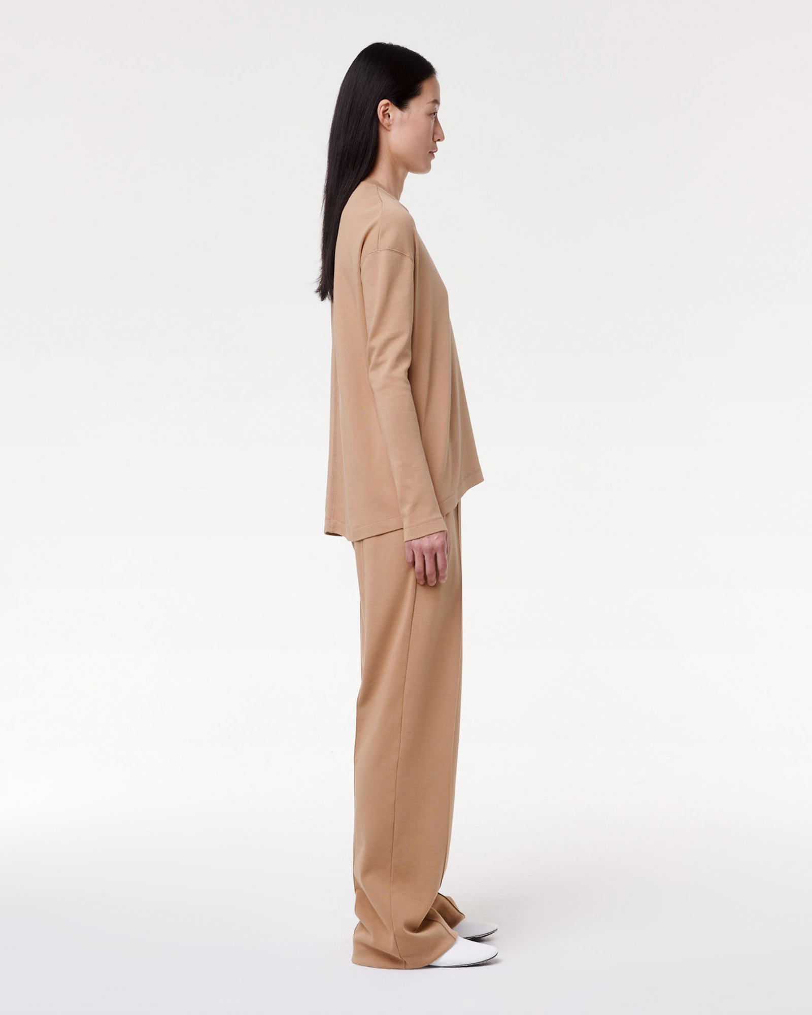 Another Tomorrow Luxe Seamed Long Sleeve in Hazelnut – Cotton