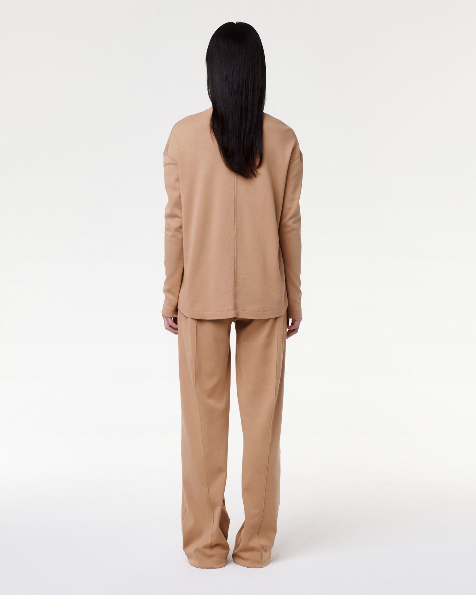 Another Tomorrow Luxe Seamed Long Sleeve in Hazelnut – Cotton