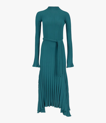 Another Tomorrow Long Sleeve Rib Flare Dress in Petrol – Viscose Women's Dress