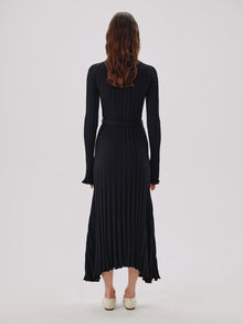 Another Tomorrow Long Sleeve Rib Flare Dress in Black – Viscose Women's Dress