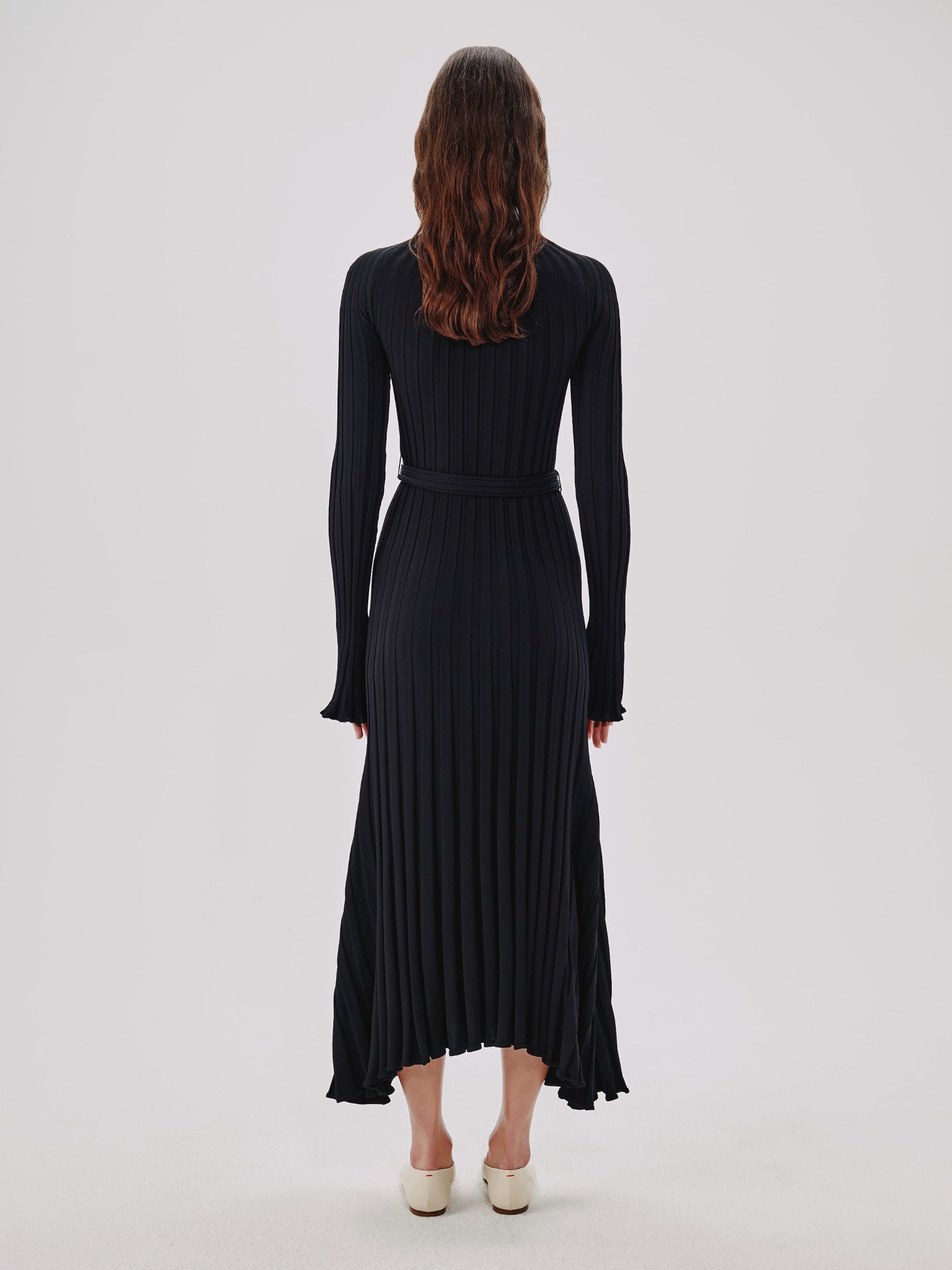 Another Tomorrow Long Sleeve Rib Flare Dress in Black – Viscose Women's Dress