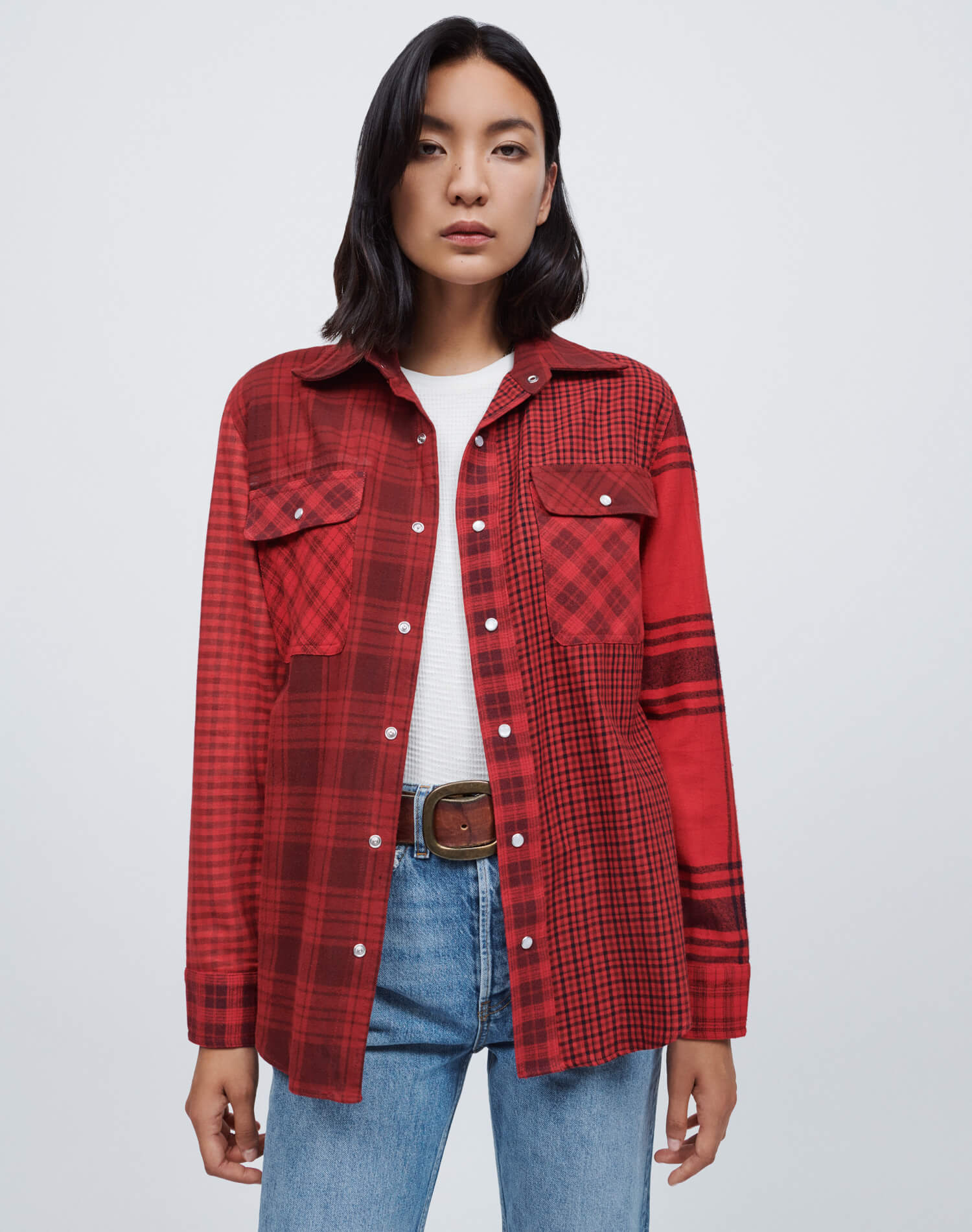 50s Upcycled Flannel Shirt | Assorted Ruby