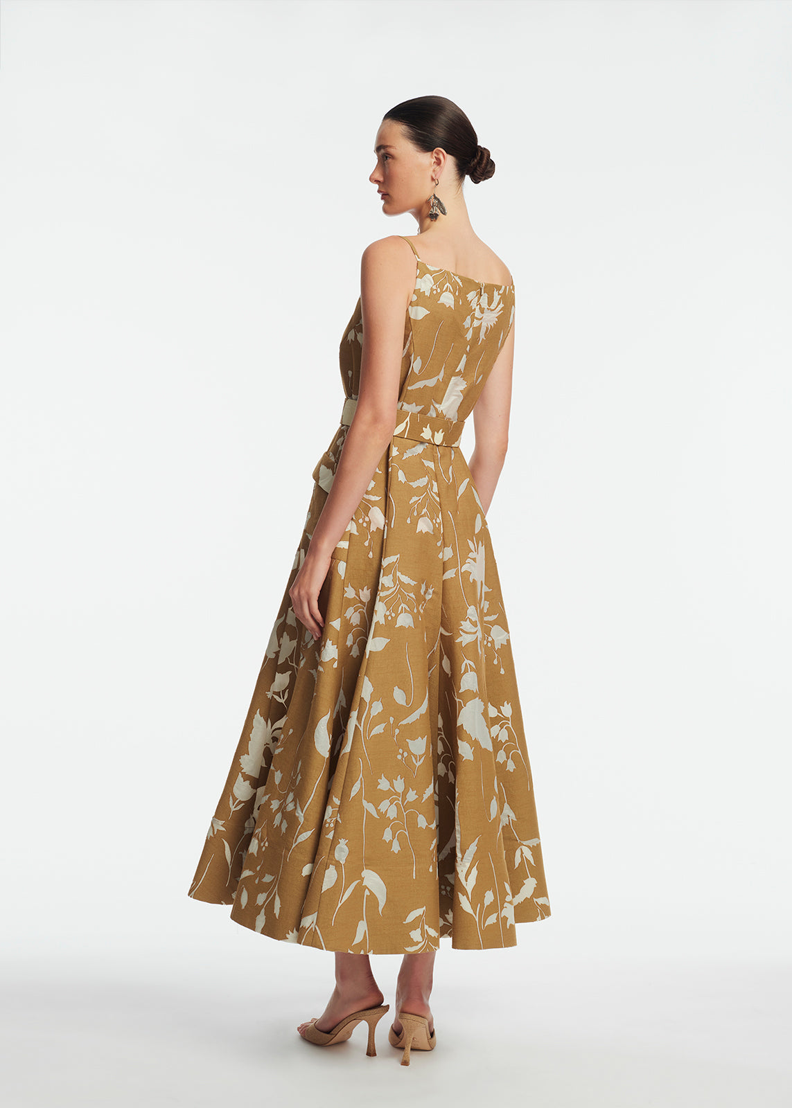 Floral Jacquard Belted Dress | Camel
