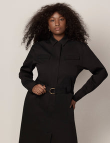 Another Tomorrow Belted Utility Dress in Black – Cotton Women's Dress