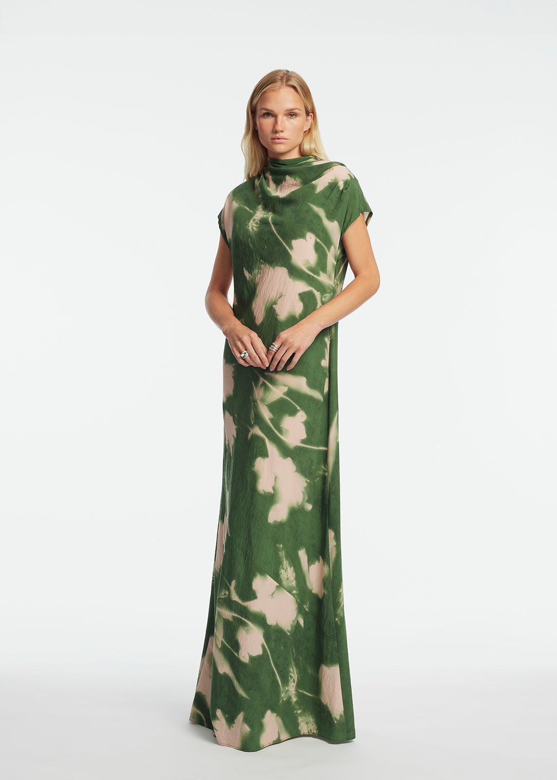 Abstract Floral Crepe Draped Gown | Cactus