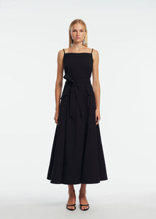 Cotton Poplin Belted Dress | Black