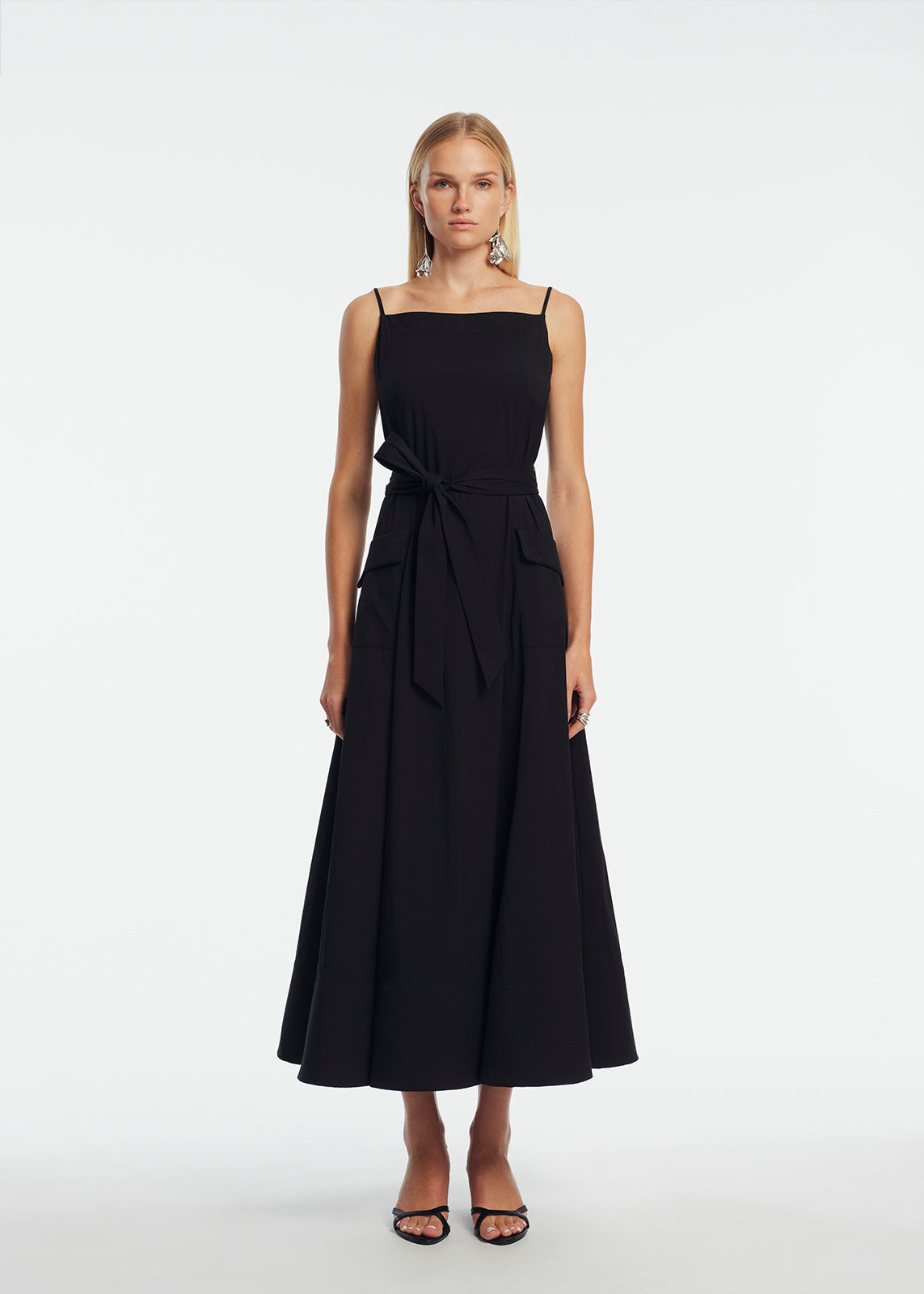 Cotton Poplin Belted Dress | Black