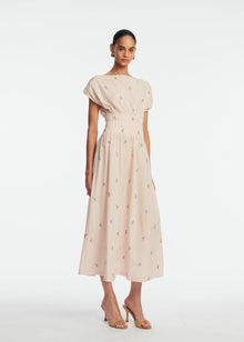 Embroidered Striped Cotton Midi Dress | Blush