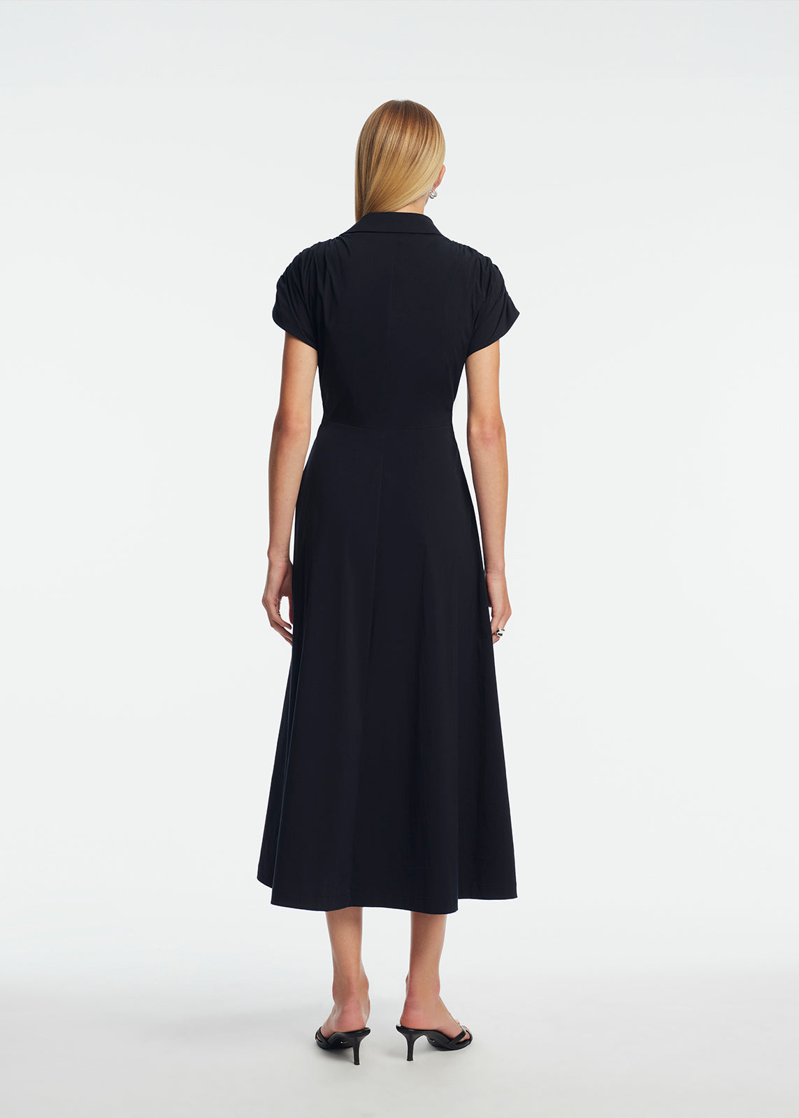 Cotton Poplin Tie Waist Dress | Navy