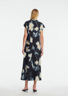 Abstract Floral Crepe Draped Top | Navy