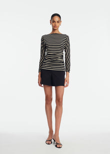 Striped Jersey Ruched Top | Navy/Cream