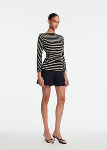 Striped Jersey Ruched Top | Navy/Cream