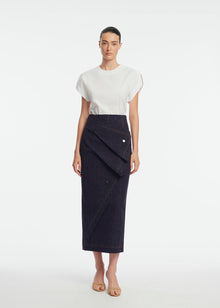 Stretch Denim Ruffle Skirt | Midnight