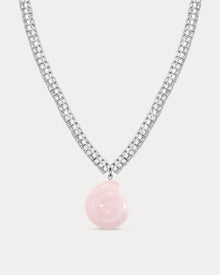 The Rose Quartz Rio Rhinestone Necklace | Rose Quartz/Cubic Zirconia | Silver