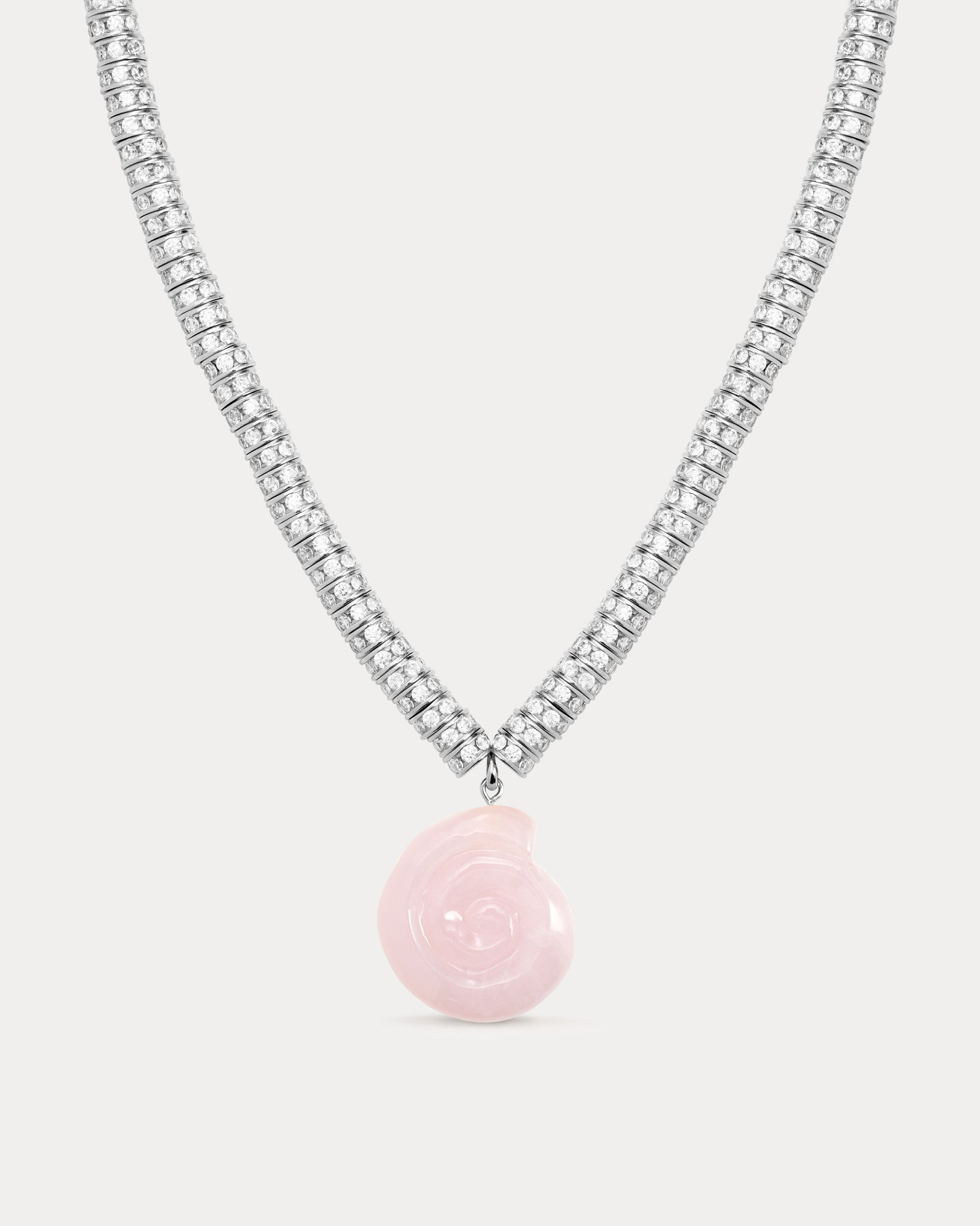 The Rose Quartz Rio Rhinestone Necklace | Rose Quartz/Cubic Zirconia | Silver
