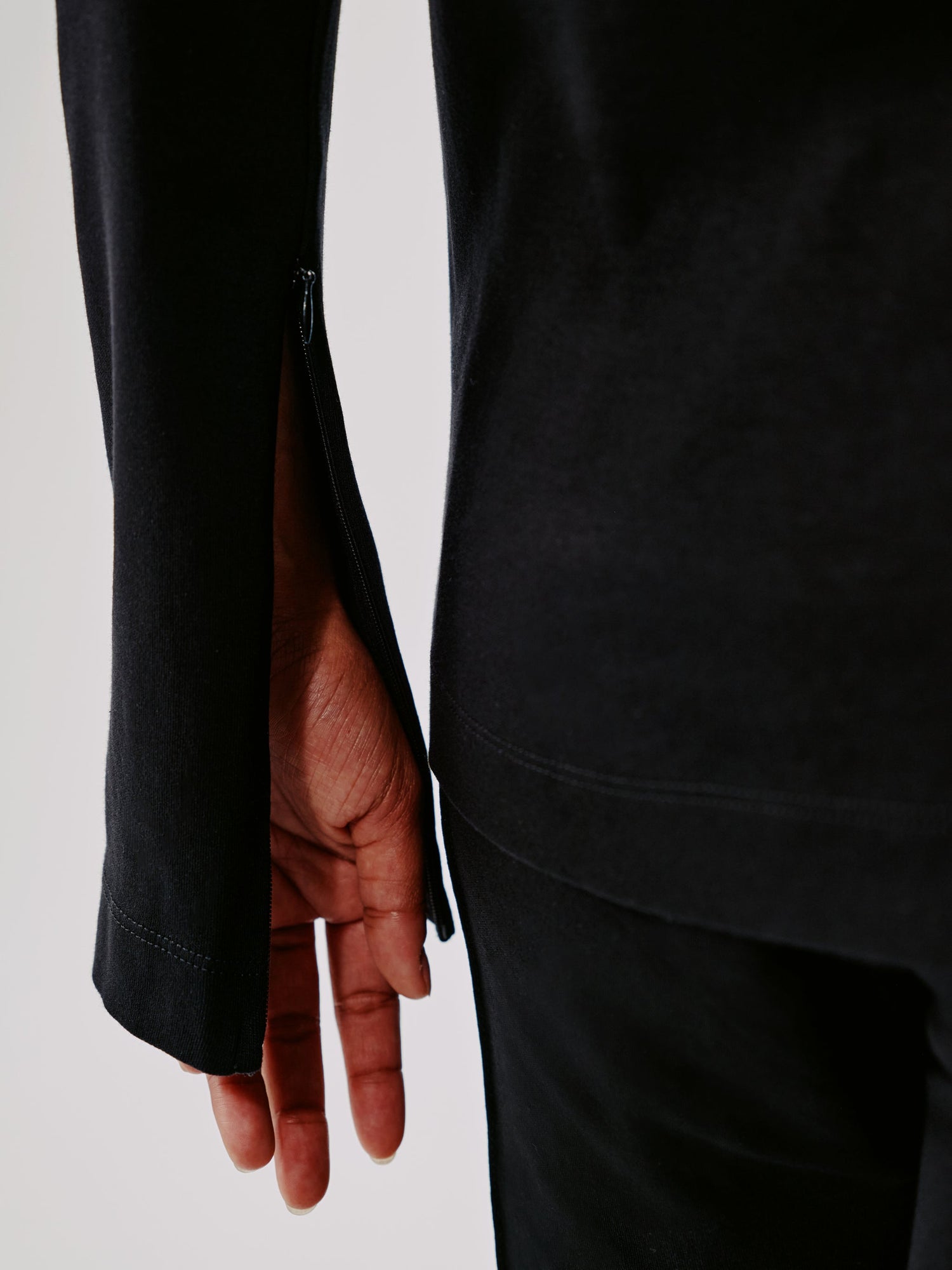 Another Tomorrow Luxe Seamed Long Sleeve in Black – Cotton