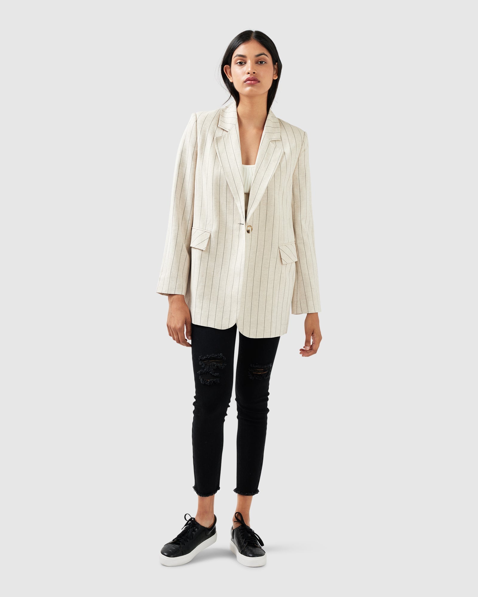 Love & Mercy Striped Blazer | Women | Beige