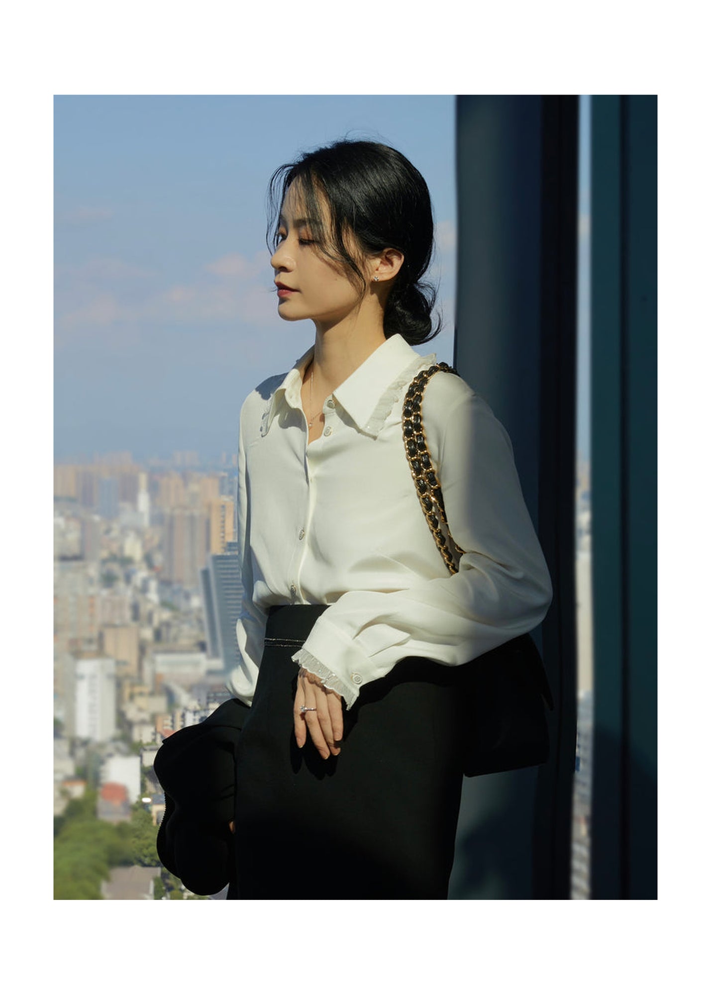 Lace Bow Shirt | White