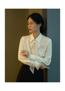 Lace Bow Shirt | White