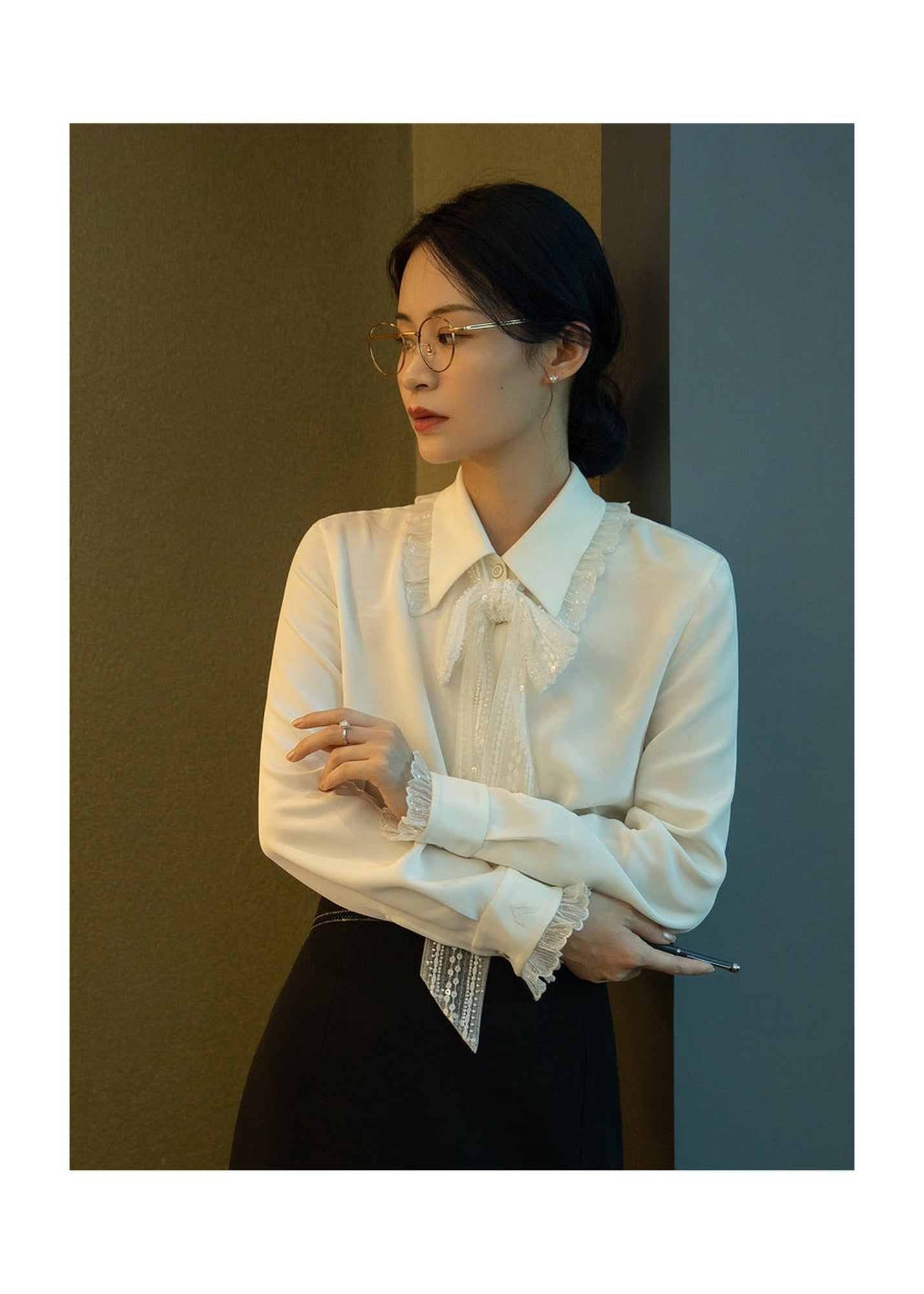 Lace Bow Shirt | White