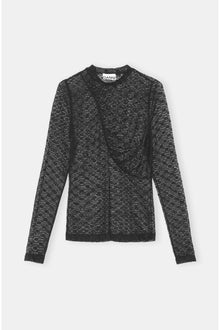 Lace Ruched Seam Top | Black
