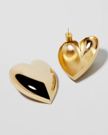 Puffy Heart Earrings earring - styled on model | womens gold earrings